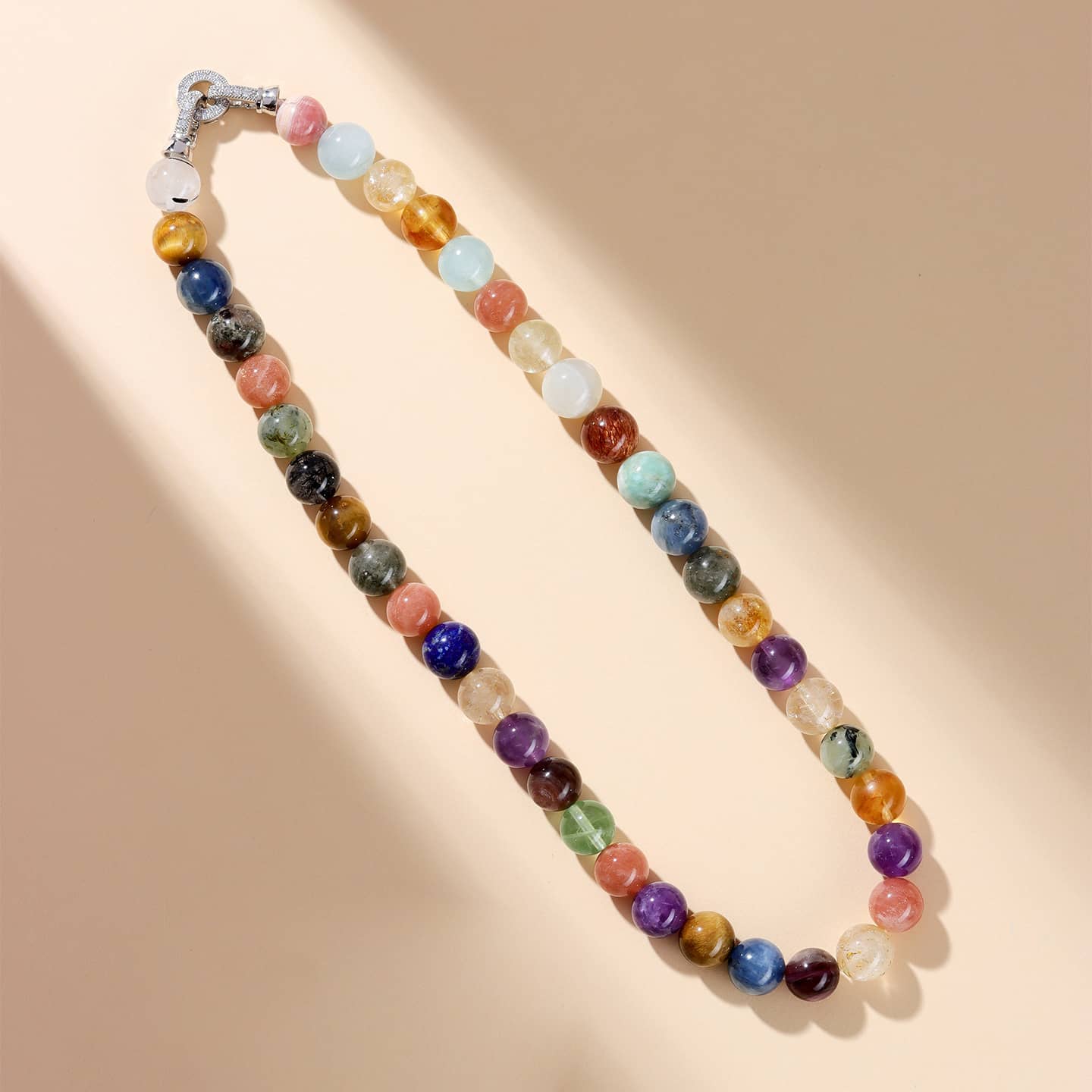 Anxiety gemstone necklace featuring an array of colorful gemstones for stress relief and calming energy