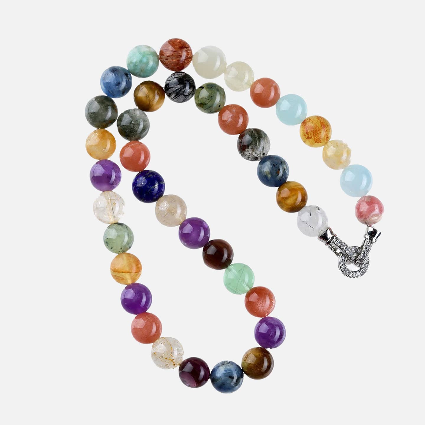 Colorful anxiety gemstone necklace featuring various healing crystals for calming and relaxation
