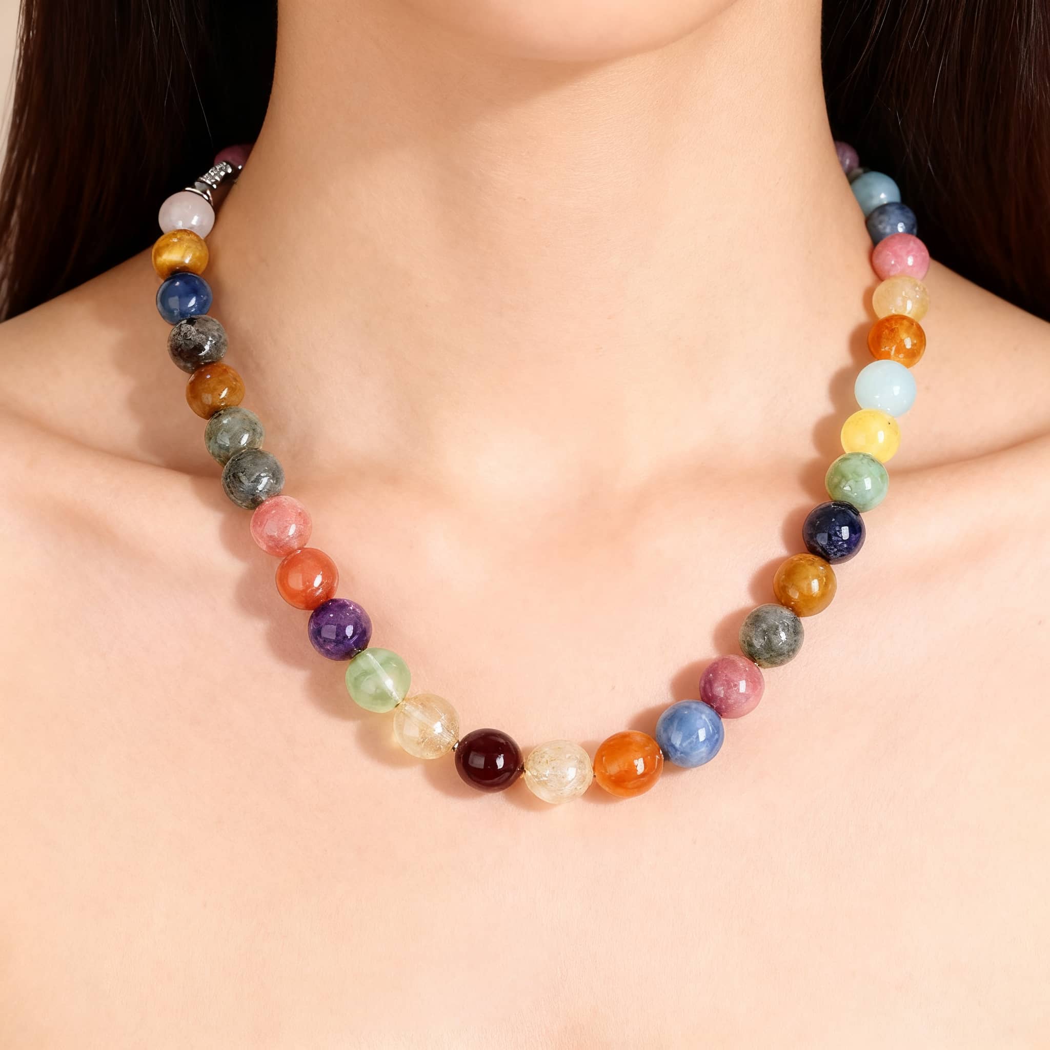 Anxiety gemstone necklace featuring earthy tones and unique designs for calming energy