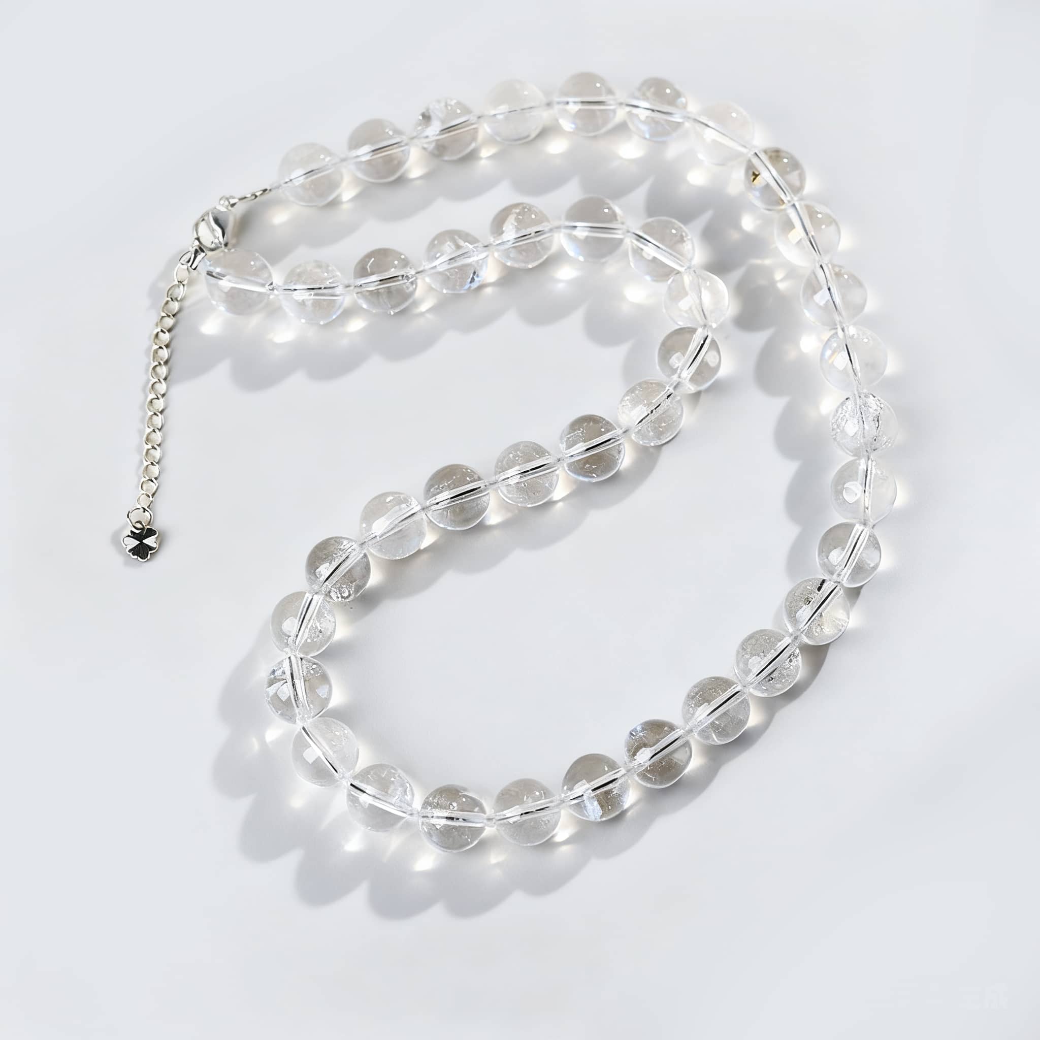 Anxiety soothing crystal necklace with clear beads designed for stress relief and tranquility