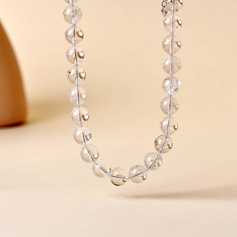 Anxiety soothing crystal necklace with clear beads for stress relief and emotional balance