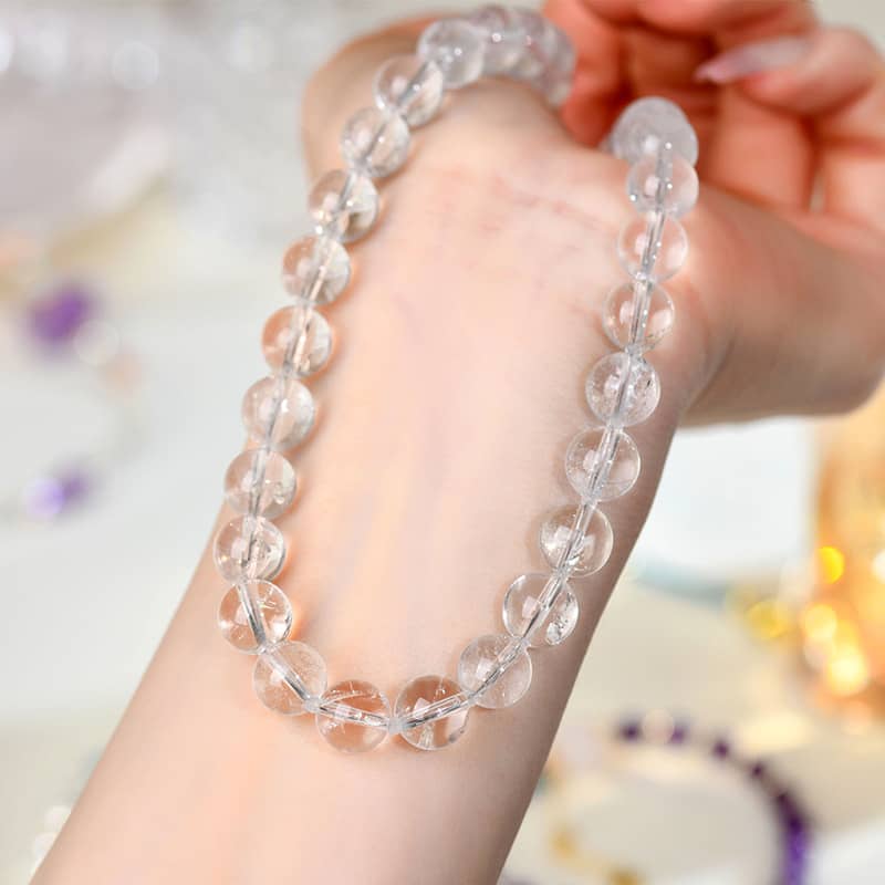 Anxiety soothing crystal necklace with clear beads for calming and relaxation
