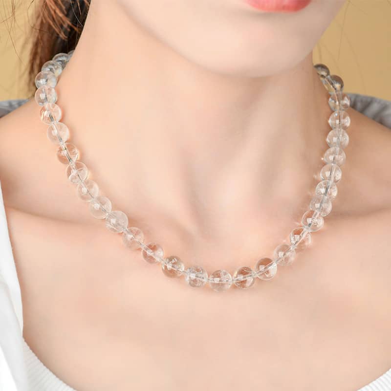 Anxiety soothing crystal necklace made of clear beads for calming effects and stylish wear