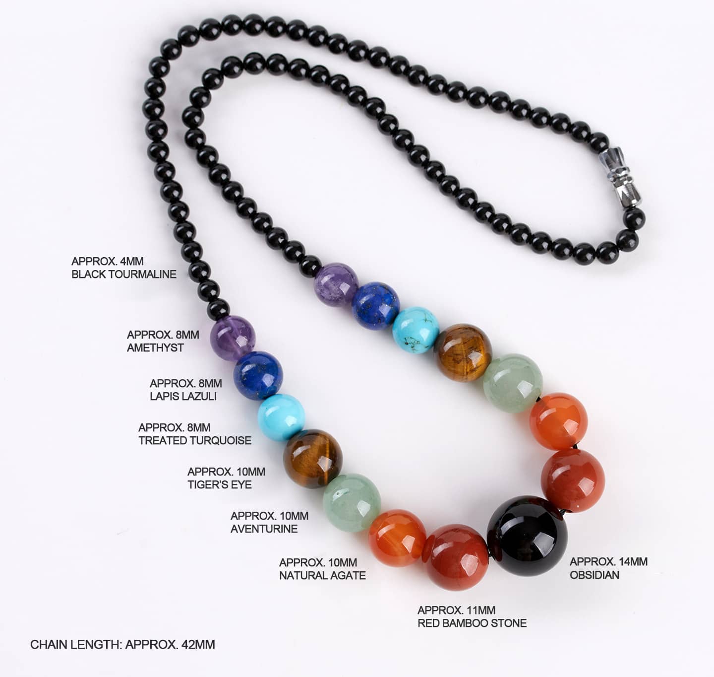 Anxious Necklace featuring various crystals, a crystal necklace for stress and self care