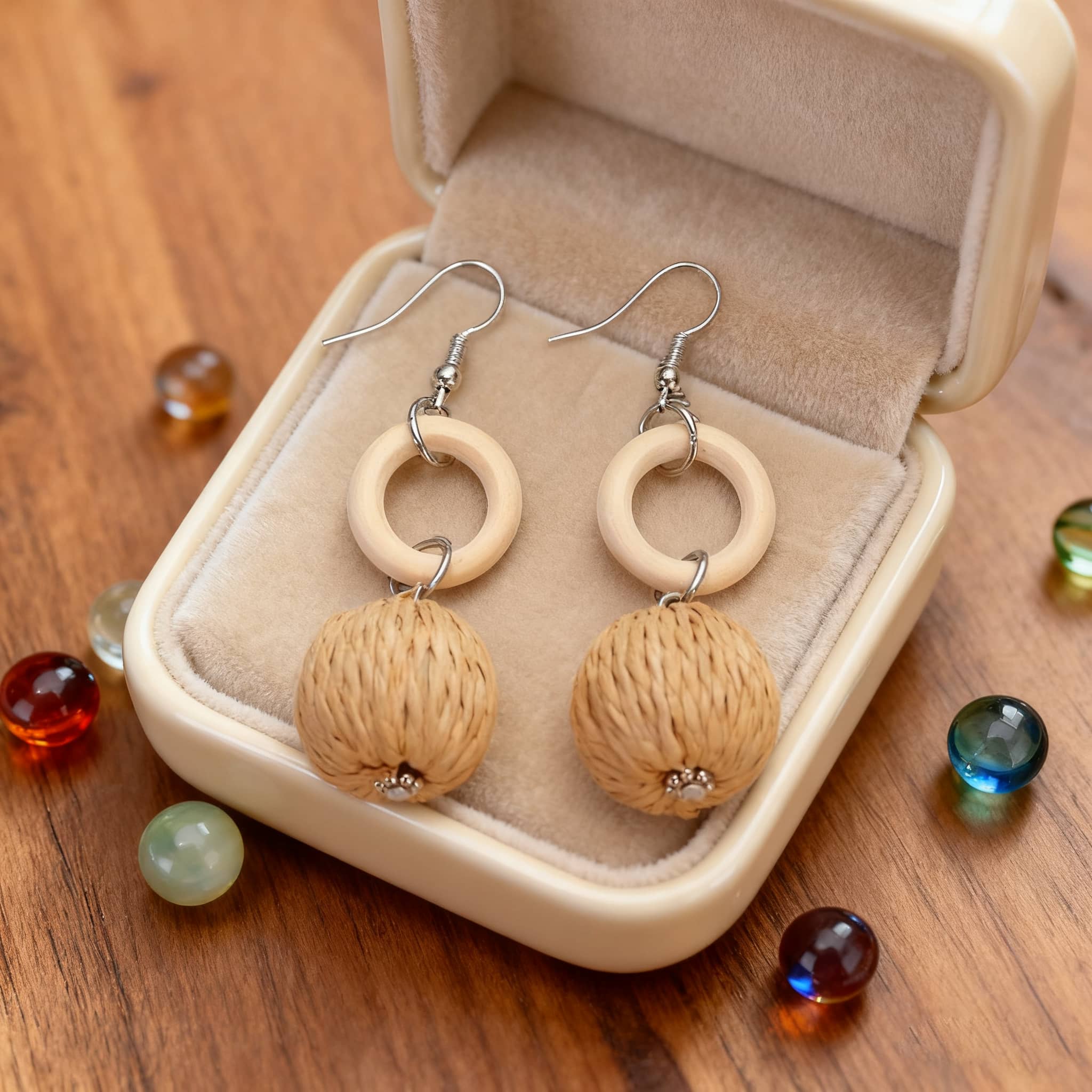 Eco-friendly bamboo woven earrings in a stylish design, perfect for casual and formal outfits