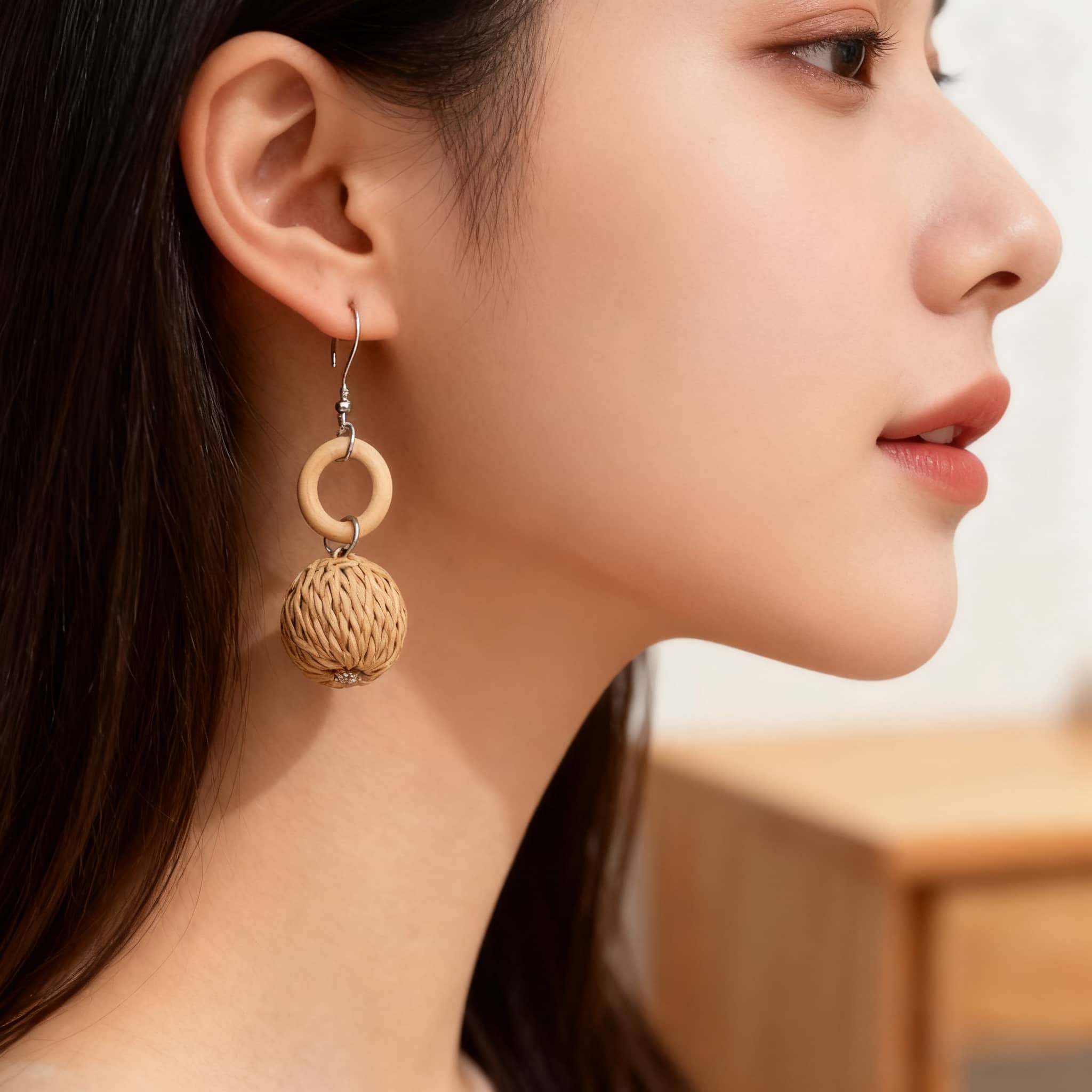 Elegant bamboo woven earrings by 5 Senses featuring a handcrafted design for a natural look