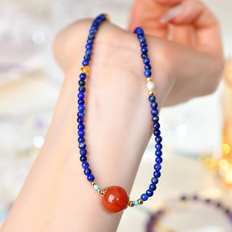 Anxious Necklace featuring lapis lazuli and red agate jewelry for a calming and stylish accessory