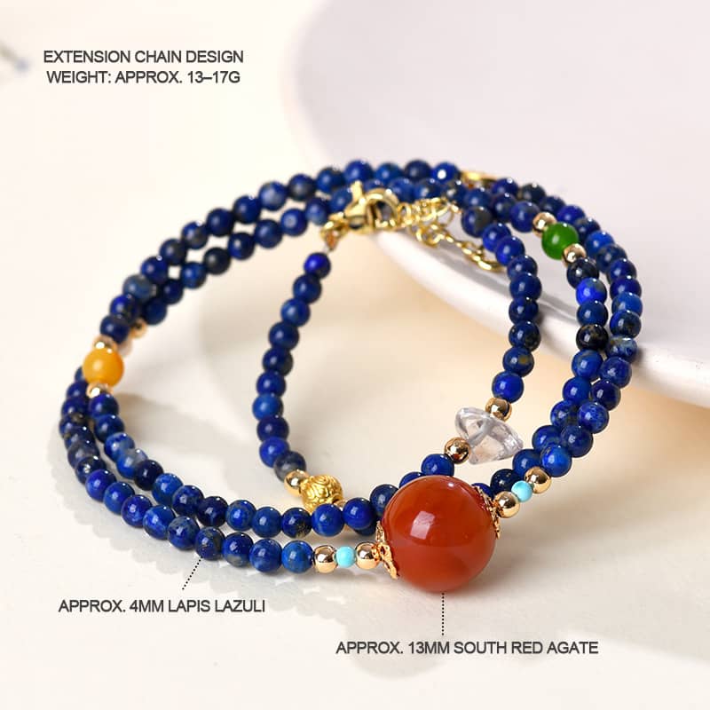 Anxious necklace featuring lapis lazuli and red agate jewelry with a unique chain design