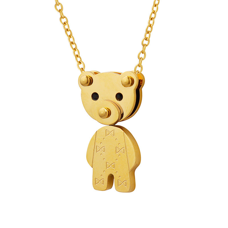 Dainty golden teddy bear necklace Calm pendant in polished gold with engraved bow pattern for gifting
