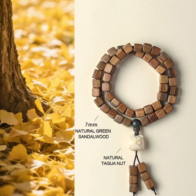 Natural green sandalwood bracelet with tagua nut accents for calming energy and elegance