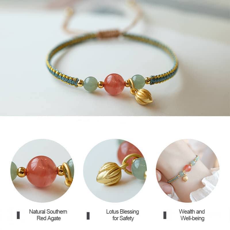 Red Chalcedony Lotus Bracelet by 5 Senses featuring natural stones for wealth and well-being