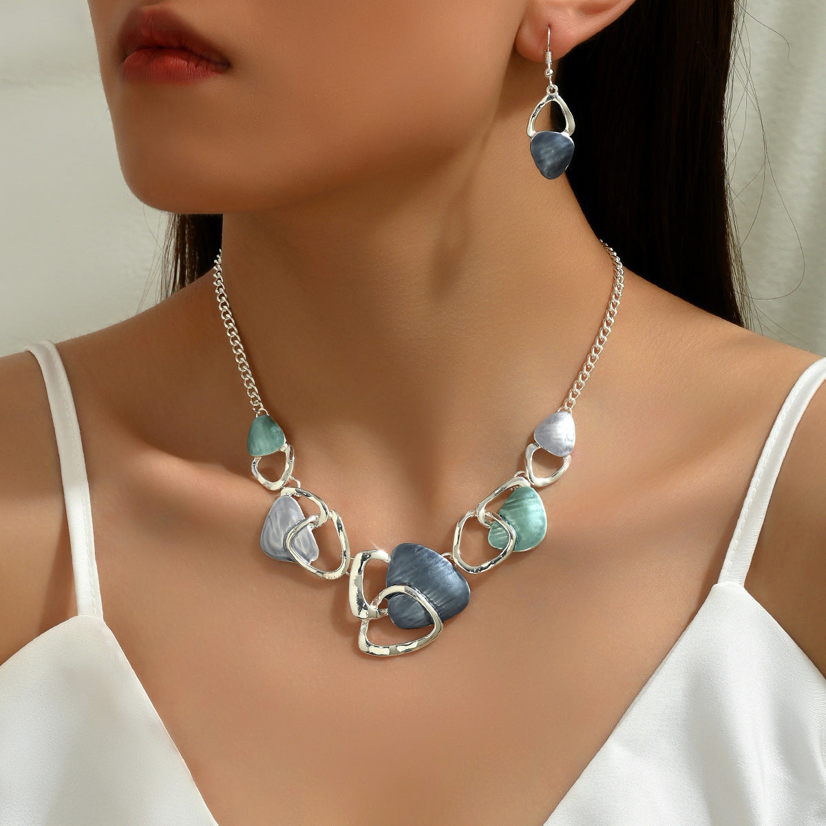 “Still Water Runs Deep” | Calm Irregular Enamel Necklace & Earrings Set