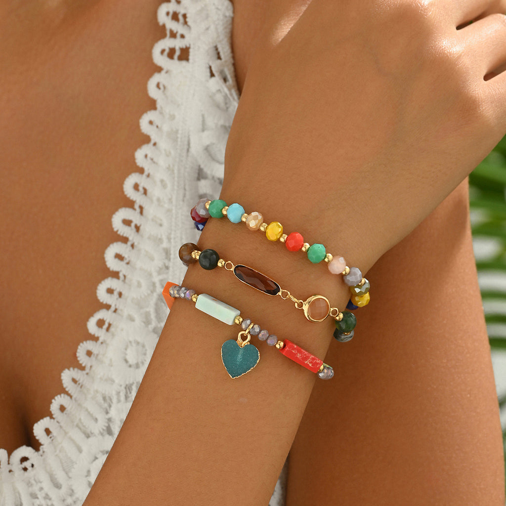 Crystal Heart Geometric Bracelet Set — Spark Your Joy