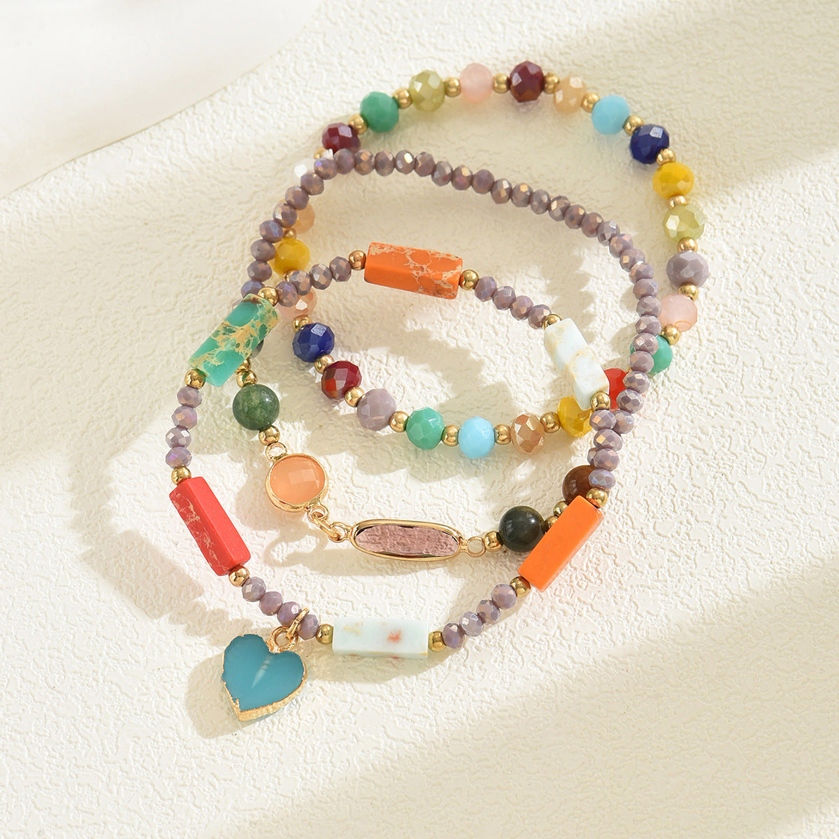 Crystal Heart Geometric Bracelet Set — Spark Your Joy