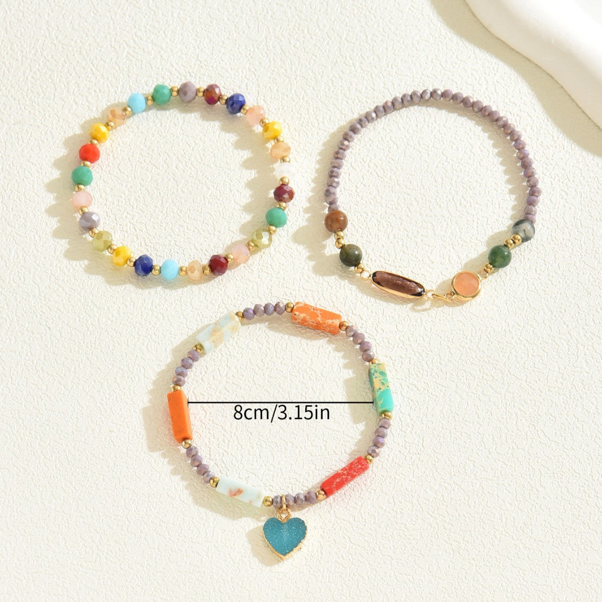 Crystal Heart Geometric Bracelet Set — Spark Your Joy