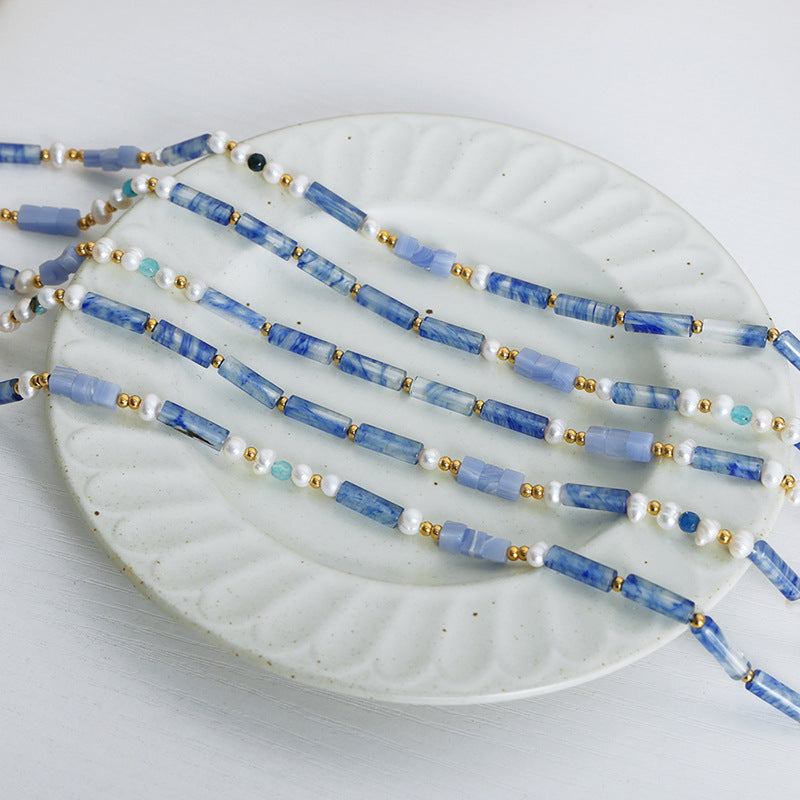 “Calm Within: Find Peace” Blue Chalcedony & Pearl Necklace