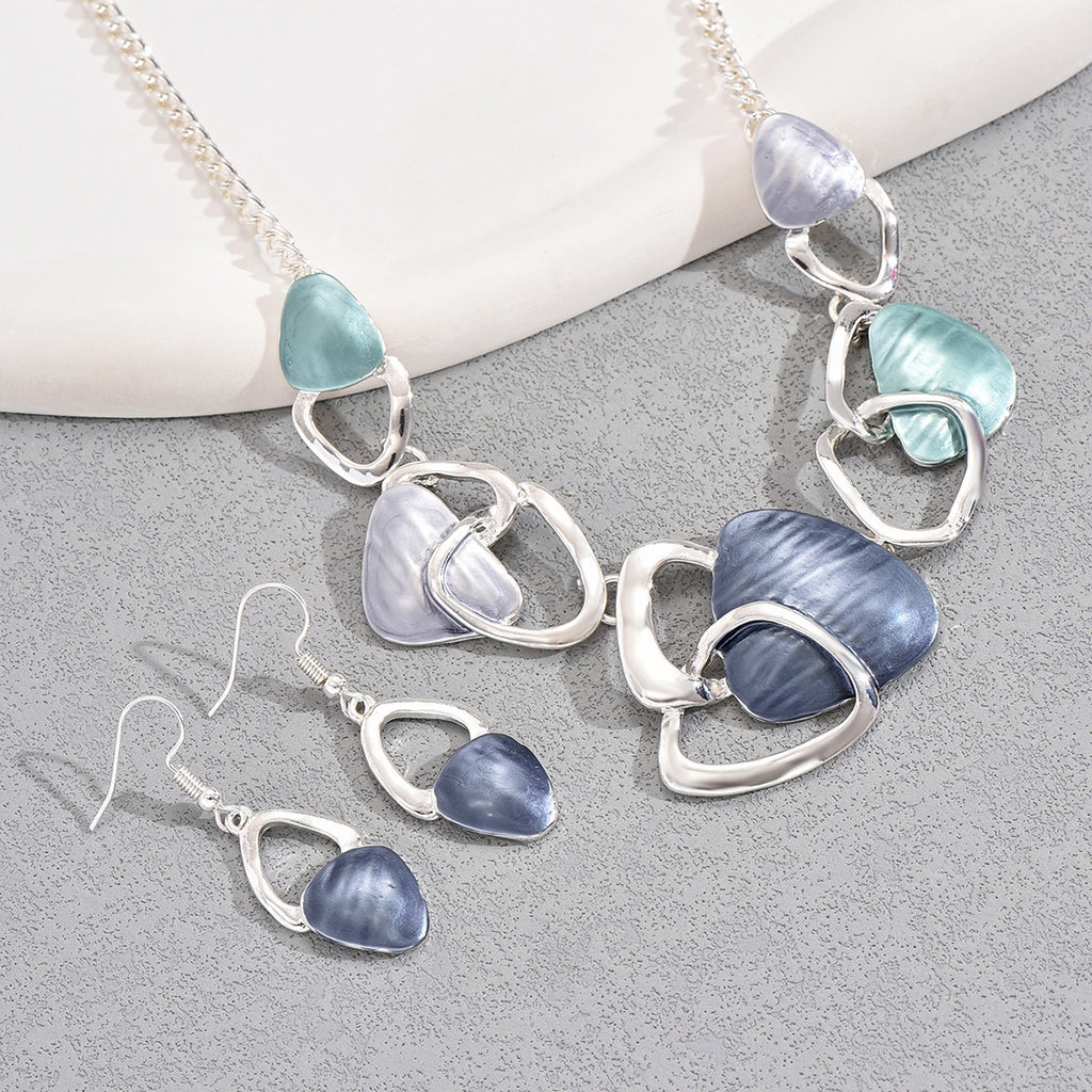 “Still Water Runs Deep” | Calm Irregular Enamel Necklace & Earrings Set