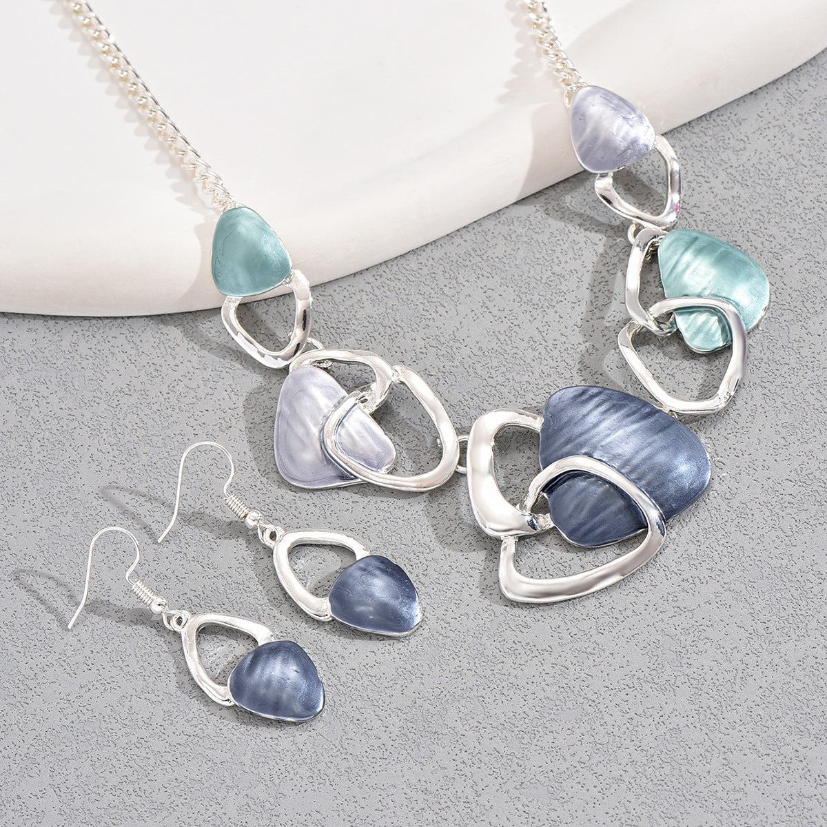 “Still Water Runs Deep” | Calm Irregular Enamel Necklace & Earrings Set