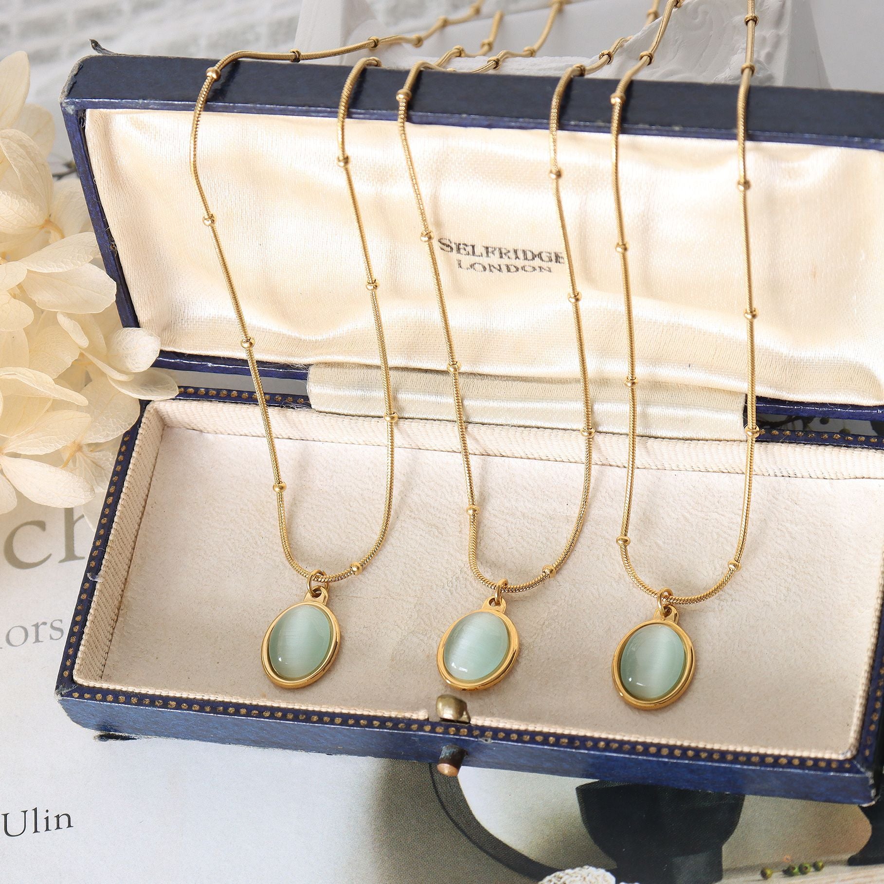 “Insecure, But Still Shining” – Green Cat’s Eye Pendant Necklace