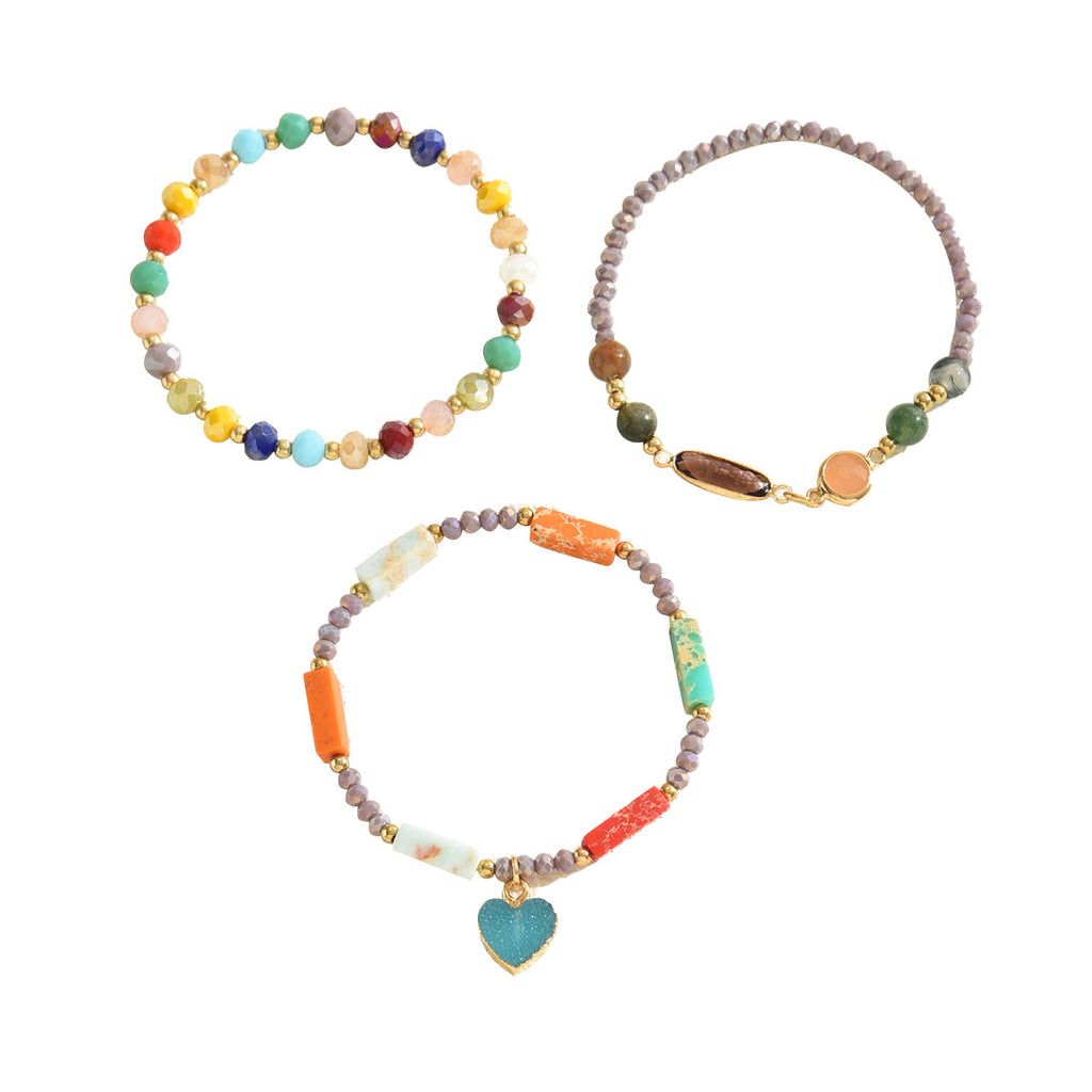 Crystal Heart Geometric Bracelet Set — Spark Your Joy