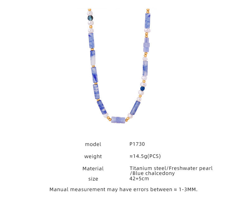 “Calm Within: Find Peace” Blue Chalcedony & Pearl Necklace