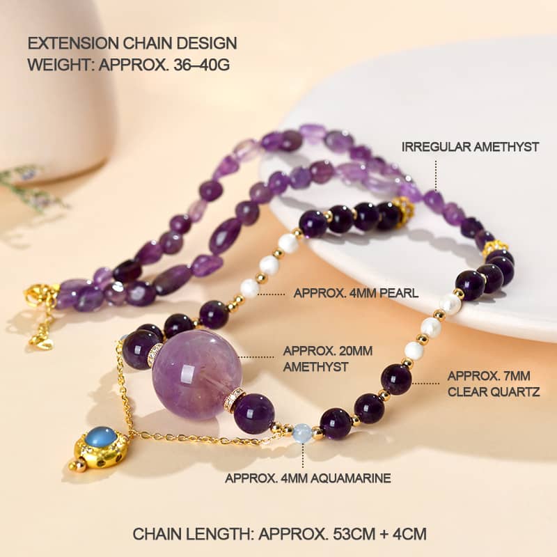 Anxious Necklace with Amethyst Pearl Aquamarine Jewelry and Gold Accents