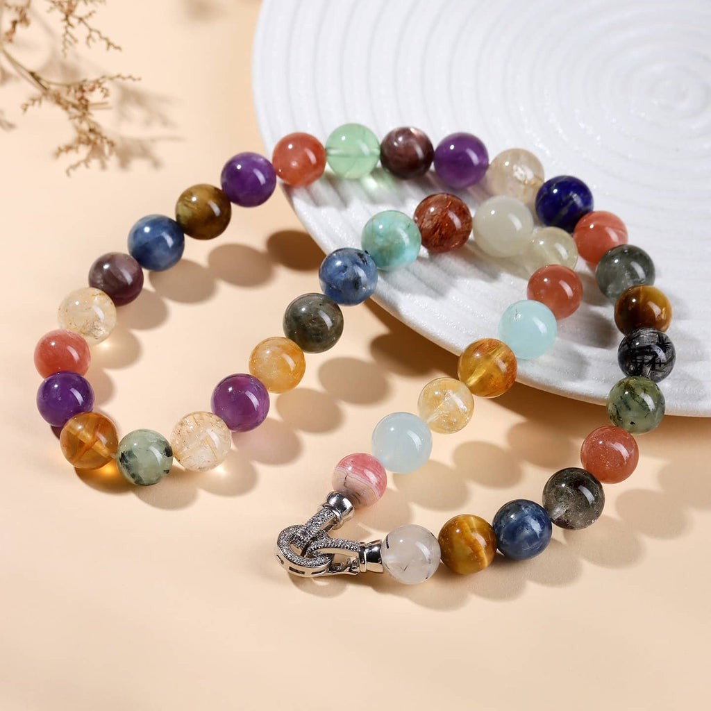 Anxiety gemstone necklace made of colorful polished stones for calming and stress relief