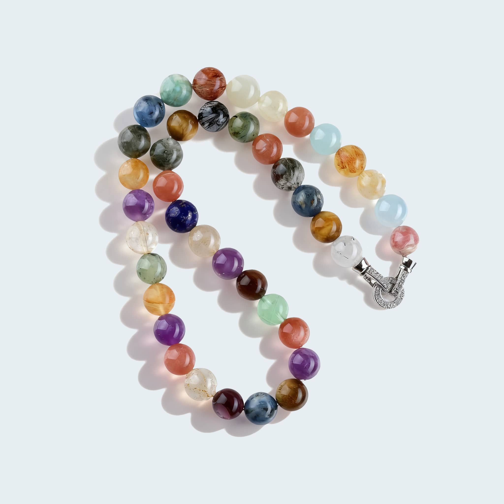 Colorful anxiety gemstone necklace with a variety of calming stones and a secure clasp