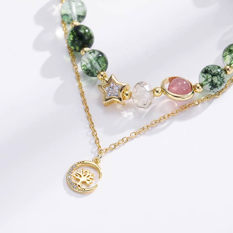 5 Senses anxiety relief crystal bracelet featuring colorful beads and a gold charm for calming energy
