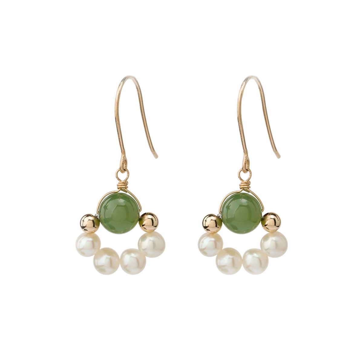 Anxiety relief jade pearl earrings with gold accents and dangling pearls for stylish comfort