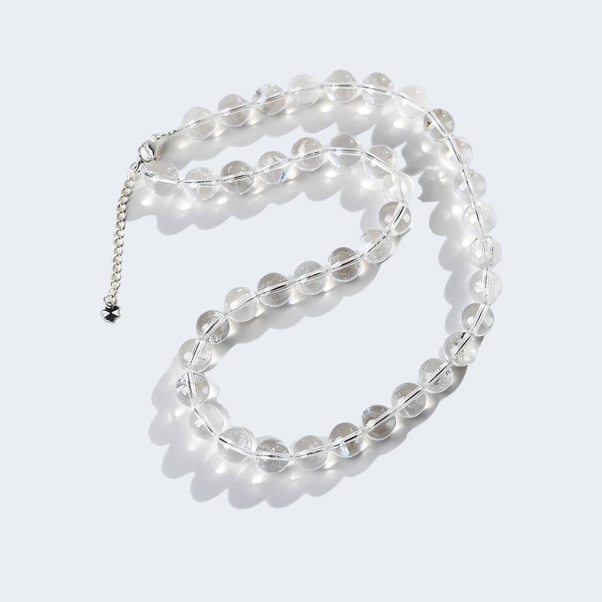 Anxiety soothing crystal necklace with clear beads designed to promote calmness and reduce stress