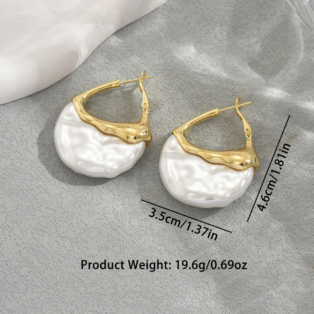 elegant pearl earrings for women gold trimmed hammered coin pearl hoop earrings with latch closure