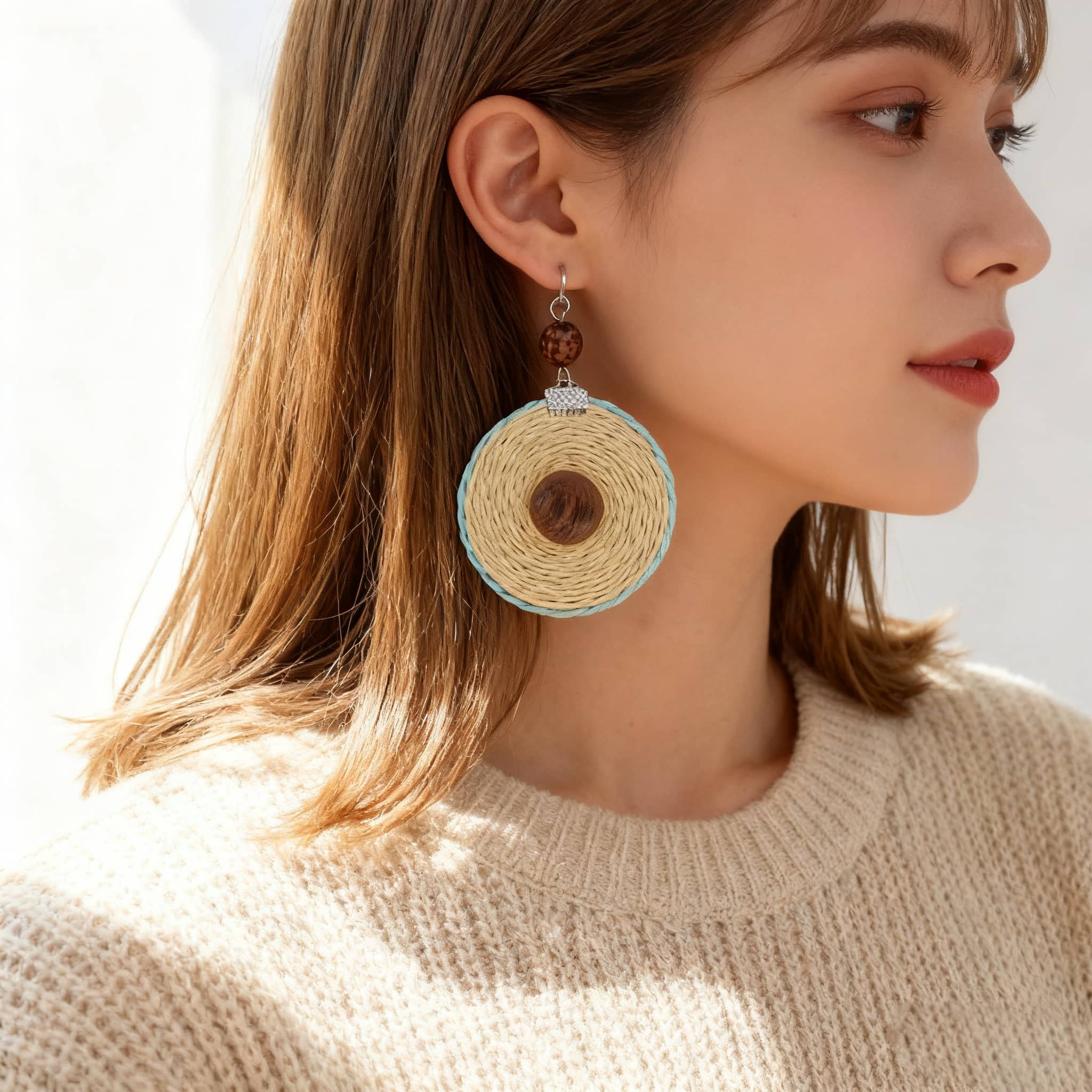 Bamboo mandala earrings featuring a unique design with natural tones and lightweight materials
