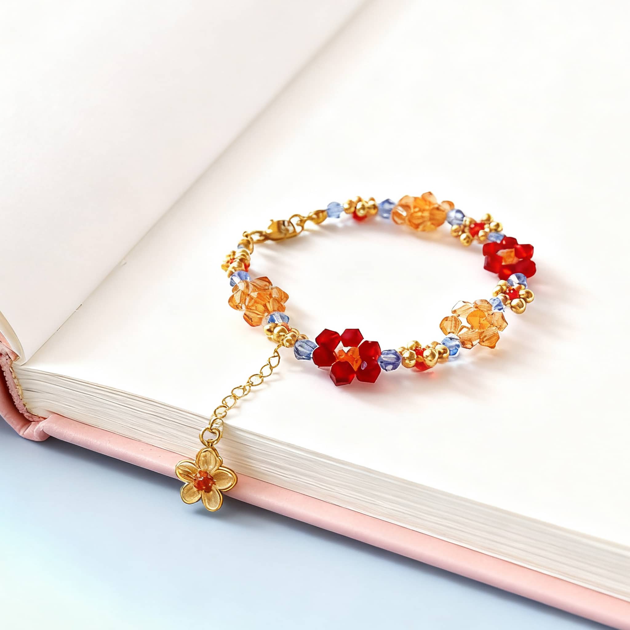 Beaded flower bracelet by 5 Senses featuring colorful floral beads on a delicate chain