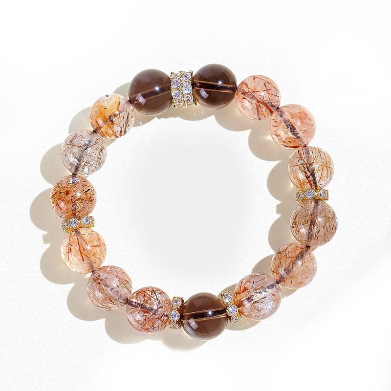 Black gold super seven crystal bracelet with unique textured beads for stress relief and style