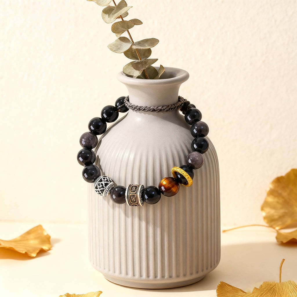 Black obsidian anxiety bracelet by 5 Senses with decorative beads for calming and style