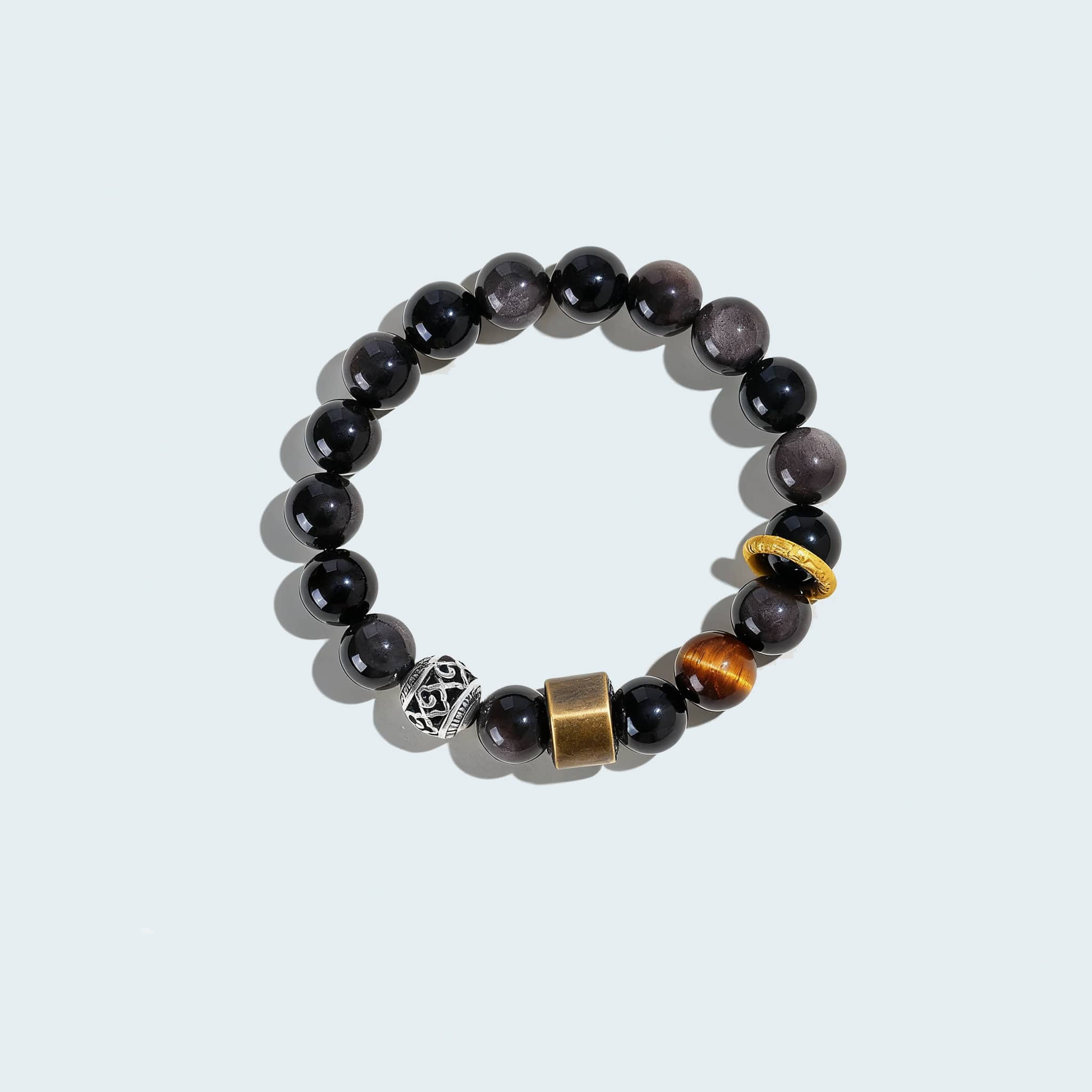 Black Obsidian Anxiety Bracelet with Unique Beads for Stress Relief and Grounding