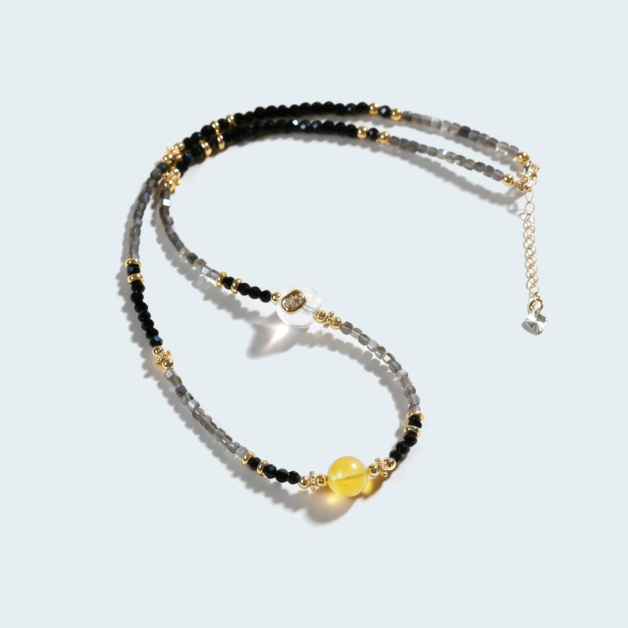 Black Obsidian Spinel Anxiety Choker with Gold Accents and Colorful Beads for Stress Relief