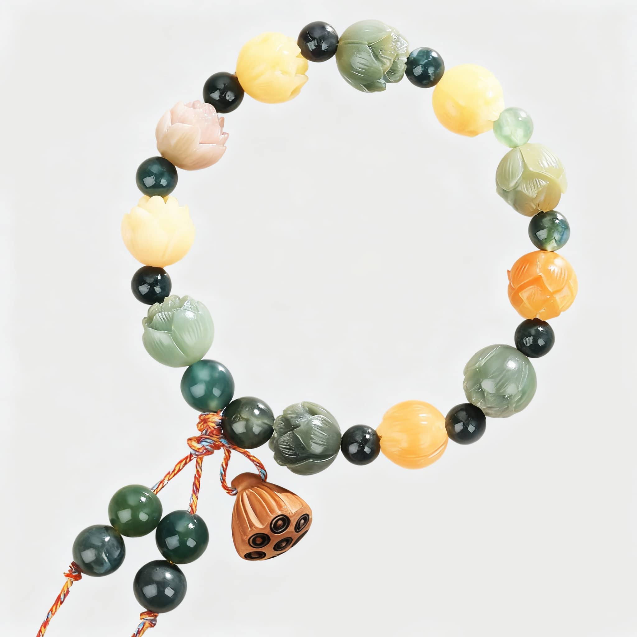5 Senses bodhi seed meditation bracelet with colorful lotus beads for anxiety relief and mindfulness