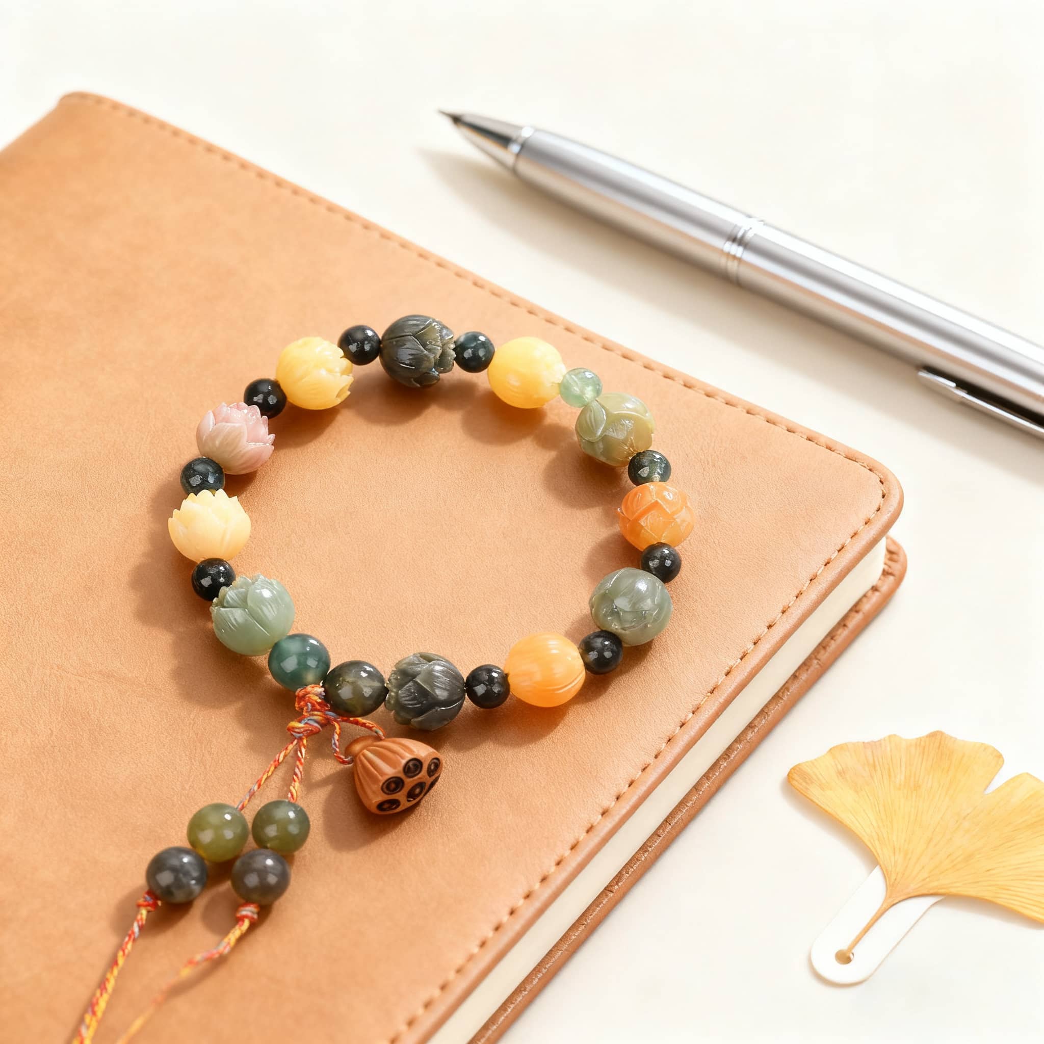 Bodhi seed meditation bracelet by 5 Senses with colorful beads and a unique design for tranquility