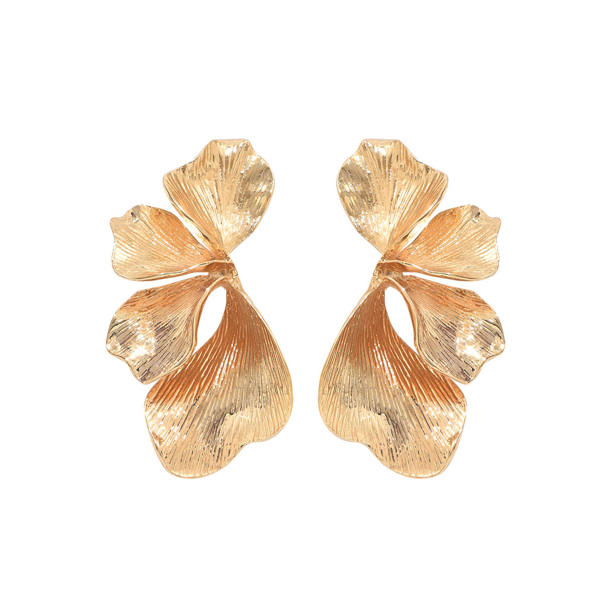 Bold gold flower earrings with textured petal design for statement fashion accessories
