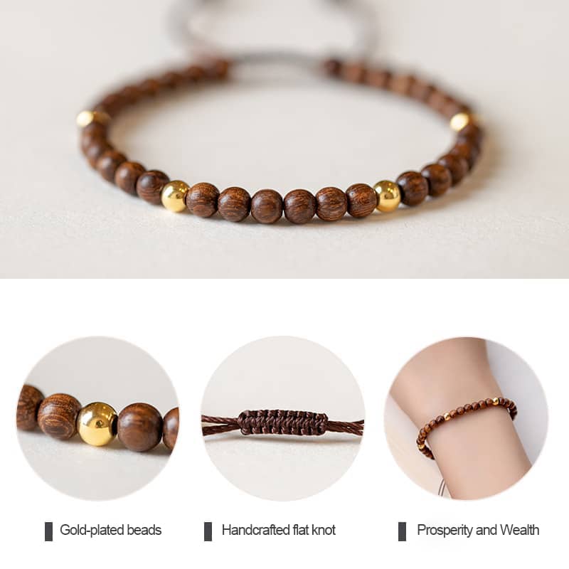 Calming silkwood gold bead bracelet featuring handcrafted design and gold-plated beads