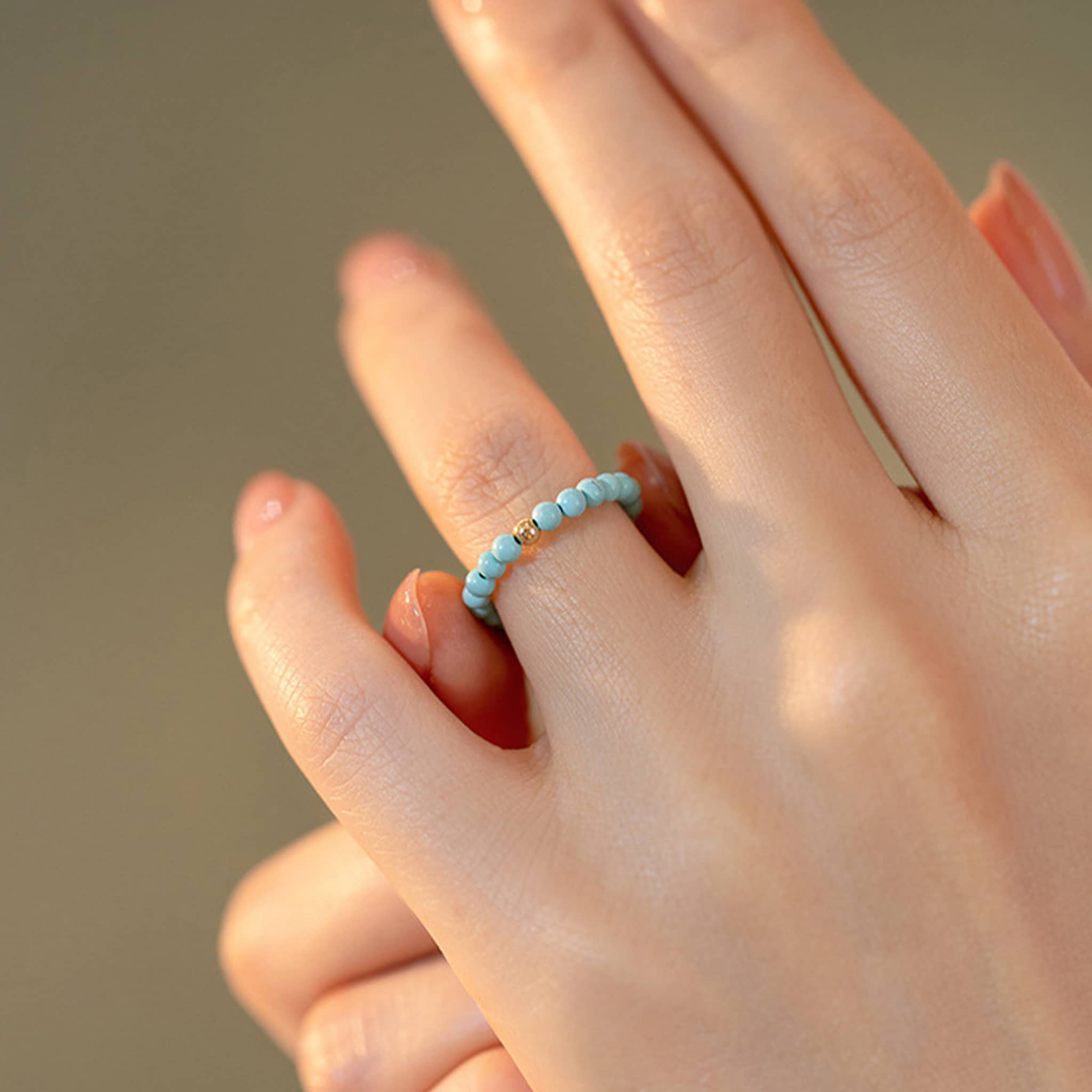 Anxious ring in turquoise with calming beads, perfect calming turquoise jewelry for women