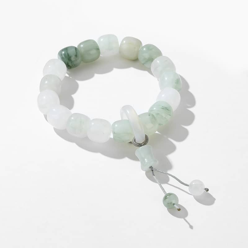 Celestial jade healing bracelet with soothing green and white stones for anxiety relief