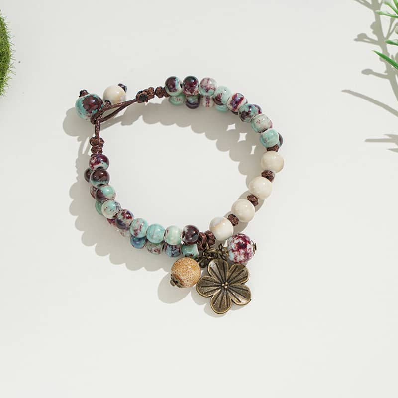 5 Senses ceramic floral charm bracelet with colorful beads and a cute flower pendant