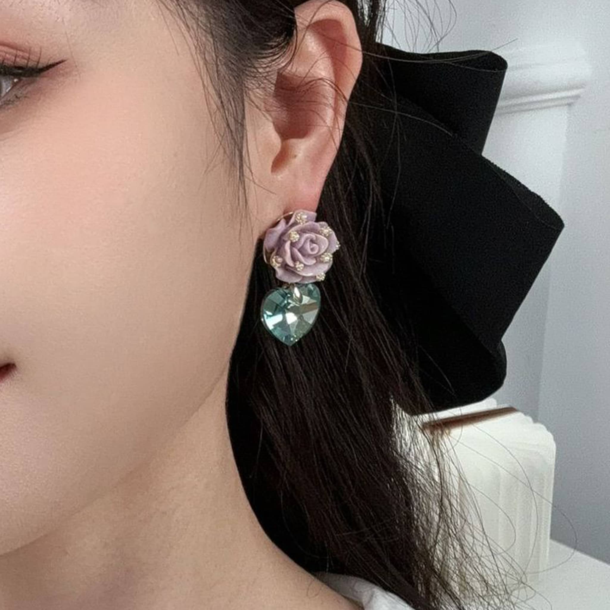 Elegant ceramic rose zircon earrings designed with delicate floral accents