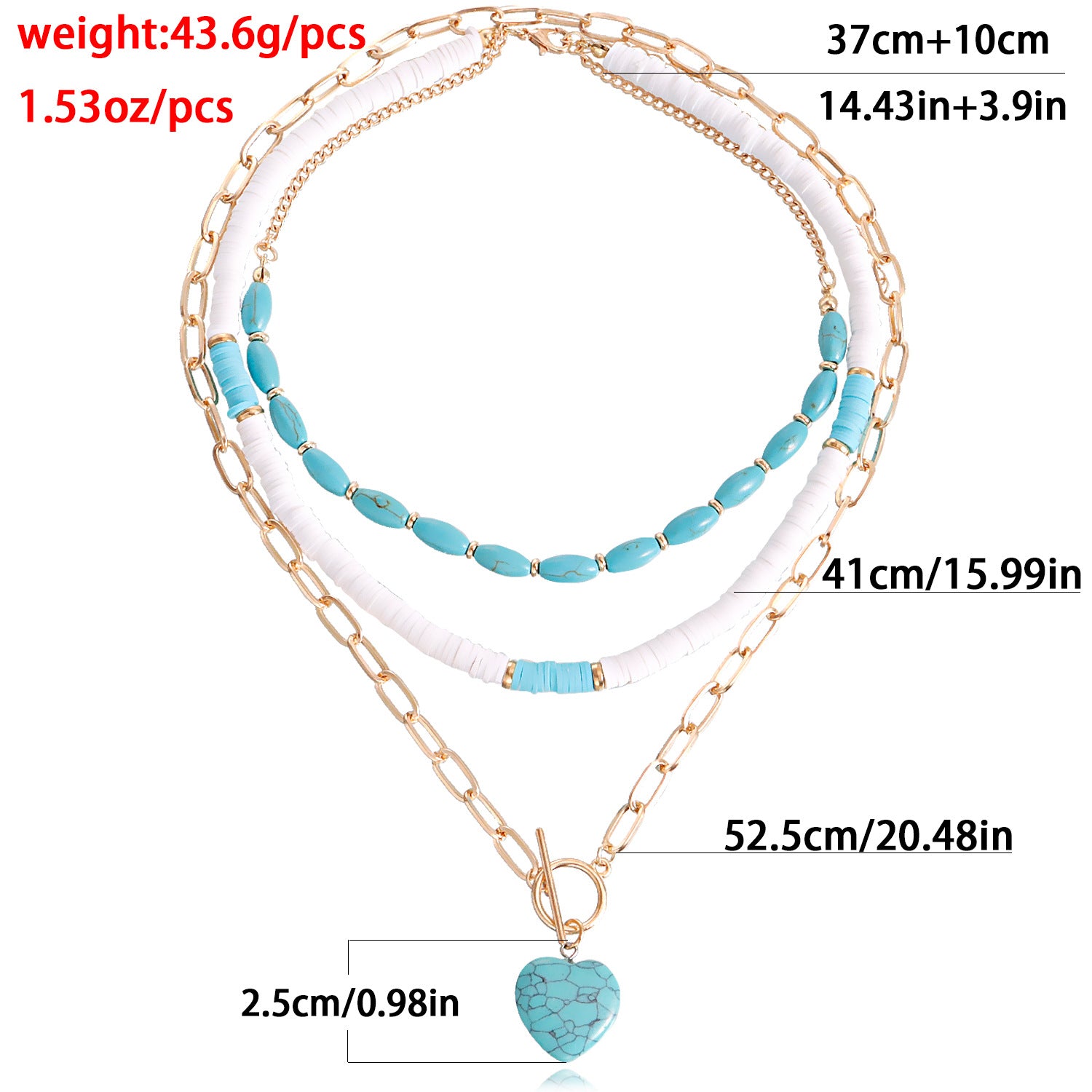 Layered bracelet with blue clay heart pendant jewelry and gold chain links