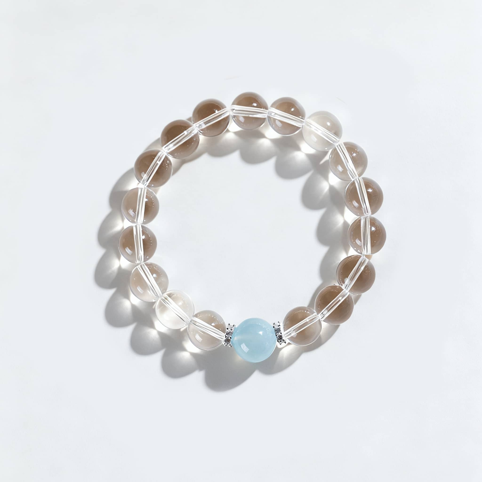 Anxious Bracelet featuring clear quartz and aquamarine jewelry for calming energy and style