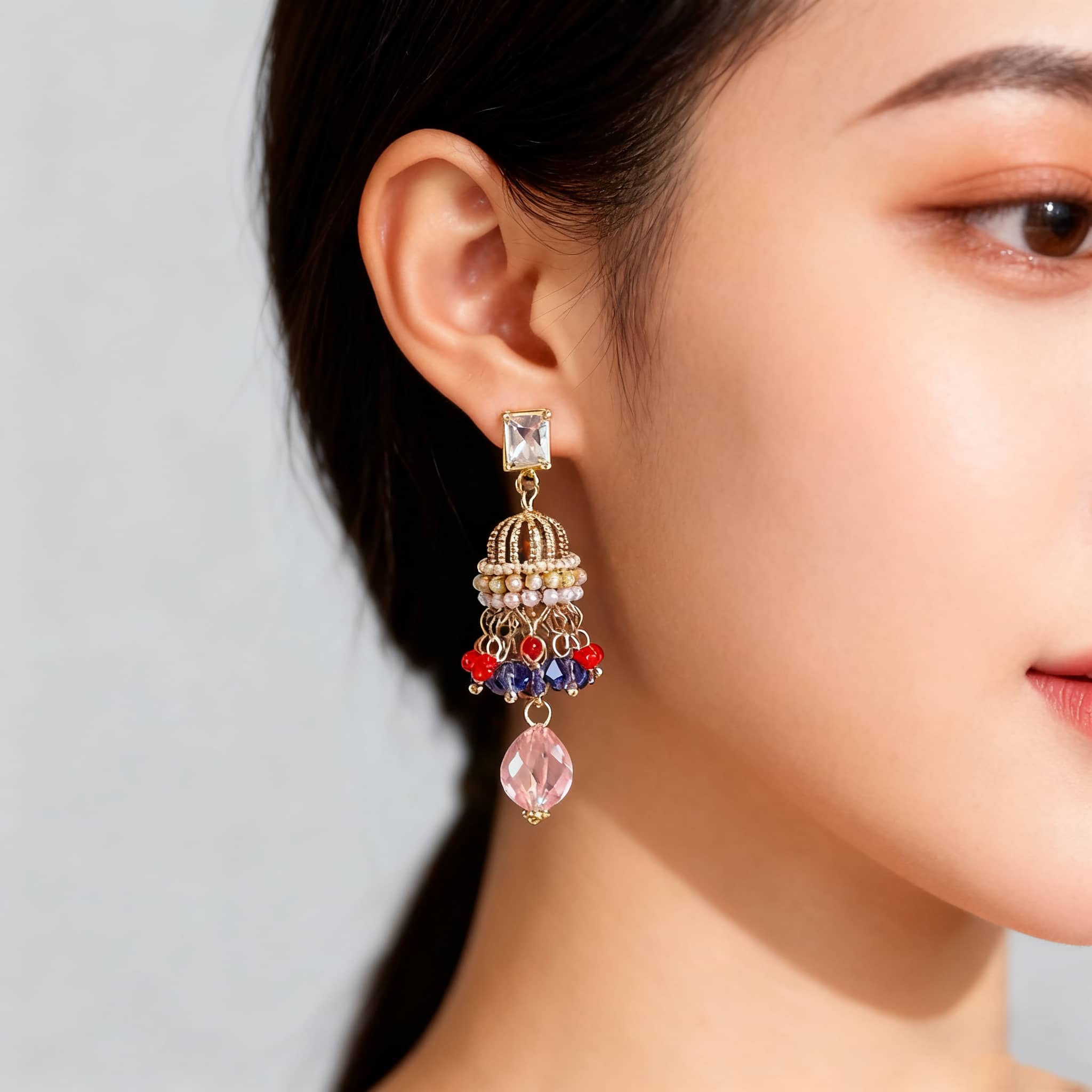 Colorful crystal wind chime earrings featuring beads and a dangling design for a playful look