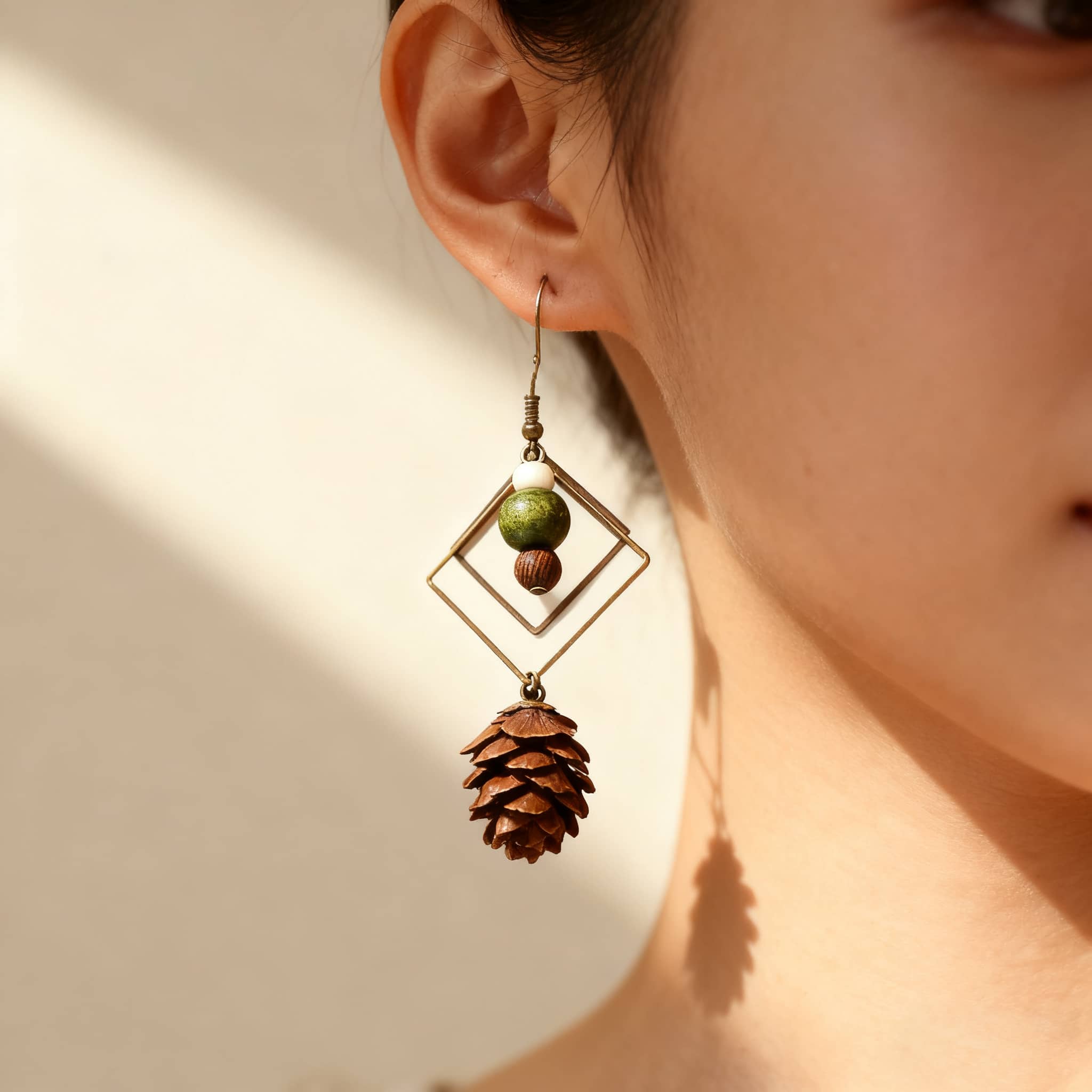 Trendy double rhombus statement earrings featuring natural elements and unique design for stylish outfits